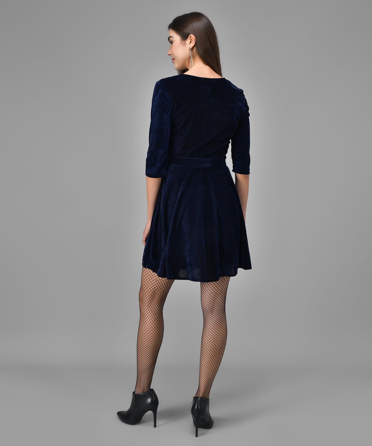 Tie-Ups Velvet A-Line Dress with Side Pockets