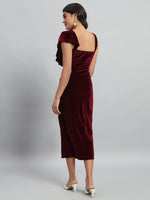Shoulder Straps Velvet Ruffles Bodycon Midi Dress