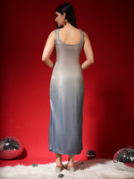 Lycra Bodycon Sleeveless Party Dress Silver Navy Ombre