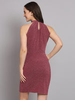 Self Design Halter Neck Sleeveless Bodycon Dress