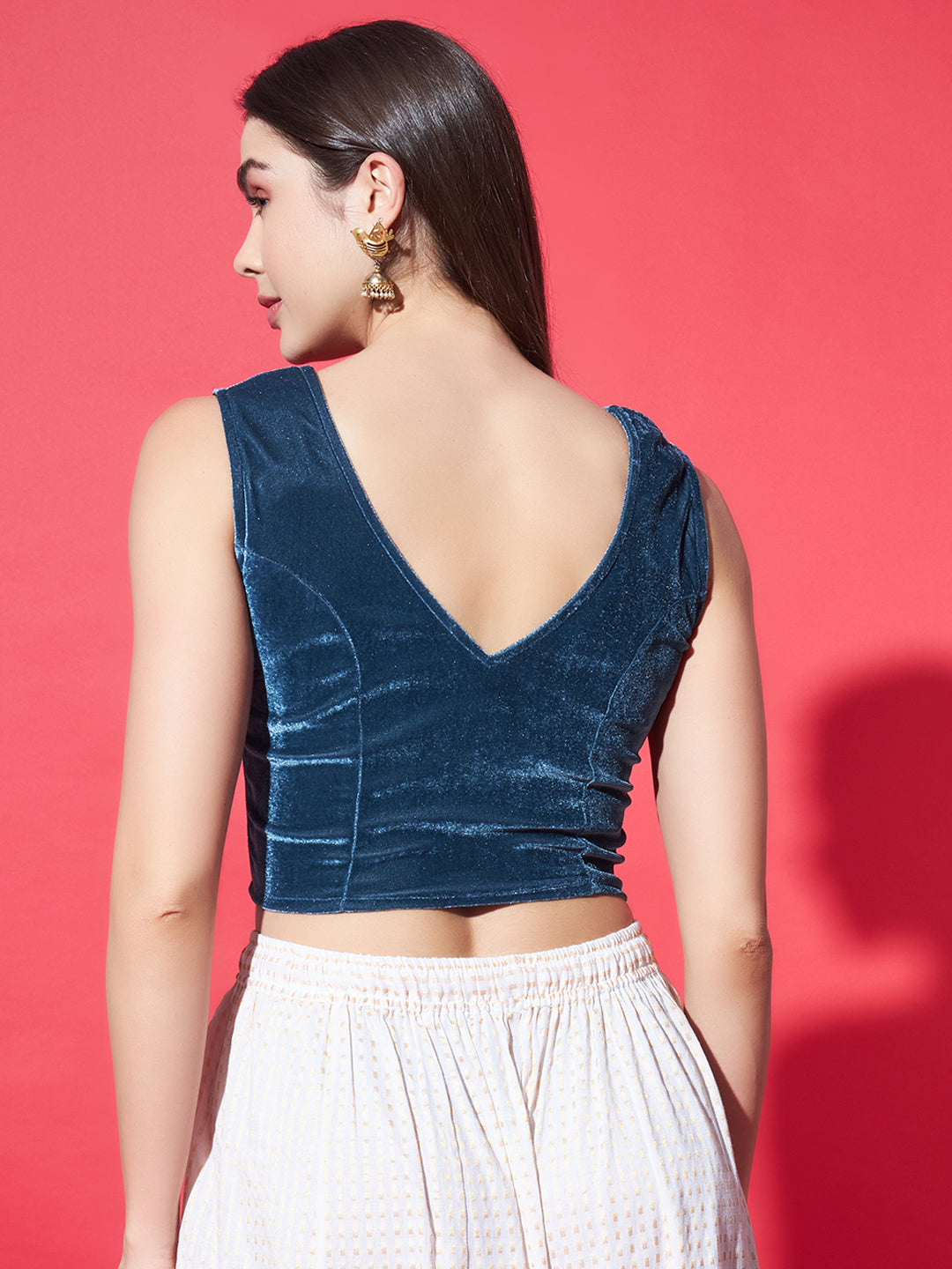 V-Neck Velvet Saree Blouse