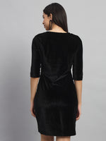 V-Neck Ruffles Detail Velvet Sheath Dress
