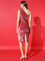 Vaararo Velvet One-Shoulder Bodycon Dress for Women | Sleeveless Partywear Outfit with Draped Detailing