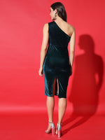 Vaararo Velvet One-Shoulder Bodycon Dress for Women | Sleeveless Partywear Outfit with Draped Detailing