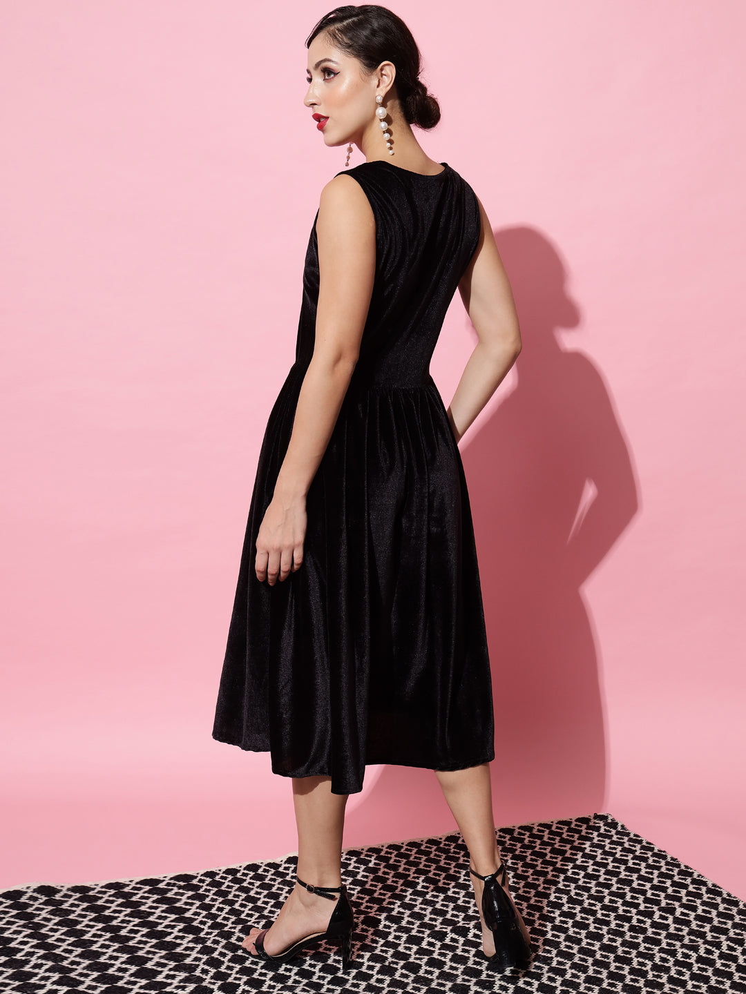 V-Neck Velvet Fit & Flare Midi Dress