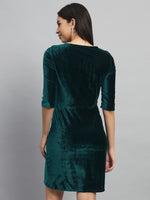 V-Neck Ruffles Detail Velvet Sheath Dress