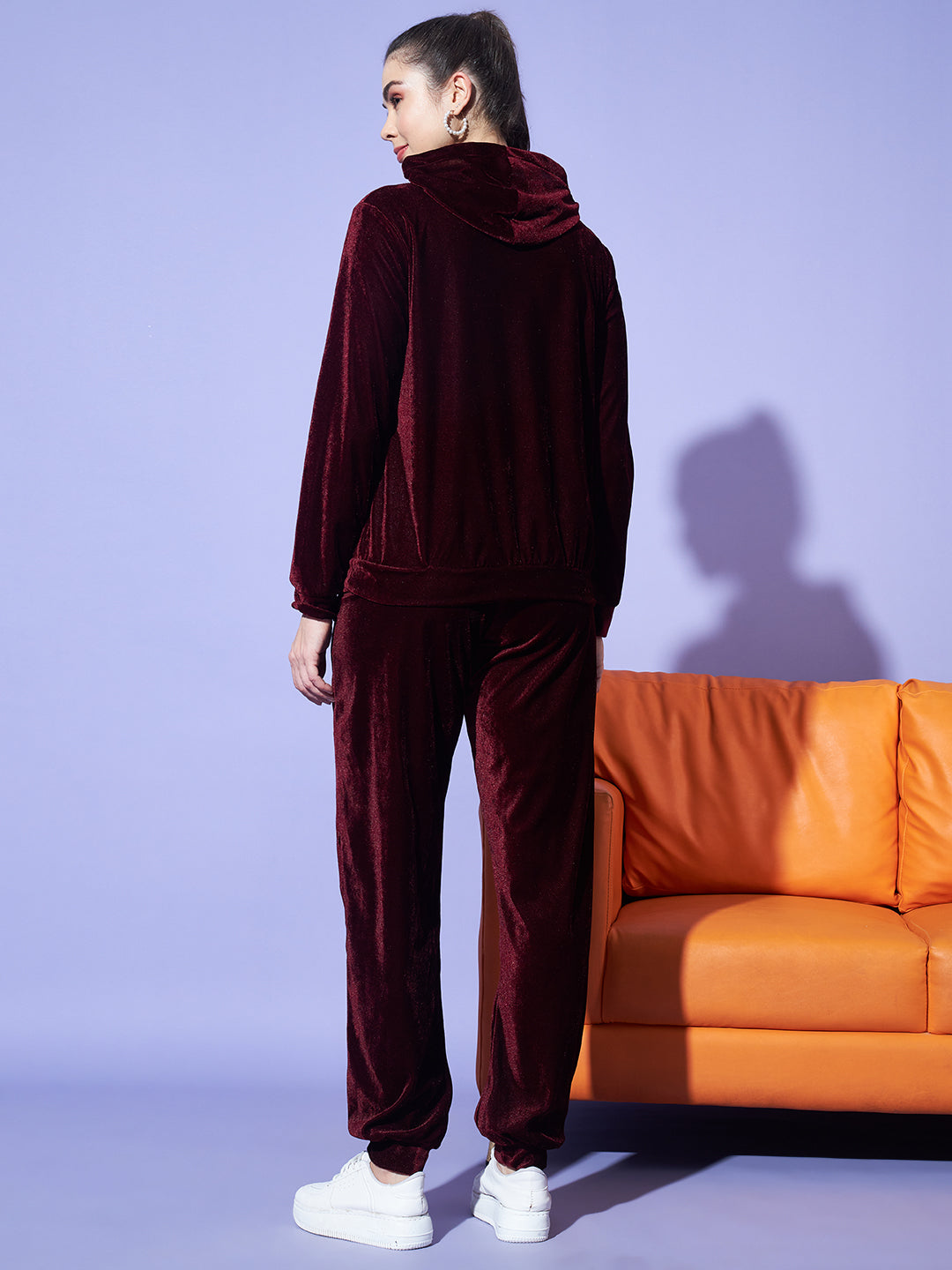 Velvet Tracksuit Set for Women with Hoodie and Handy Pockets
