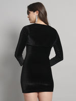 Asymmetrical Neckline & Detachable Sleeve Design Velvet Co-Ord Dress
