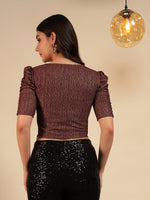 Metallic Shimmer Ruched Sleeve Top