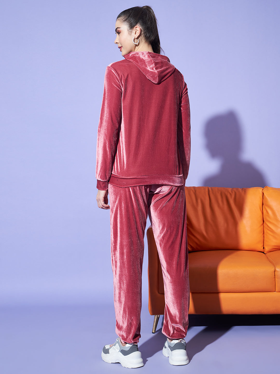 Velvet Tracksuit Set for Women with Hoodie and Handy Pockets