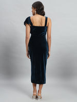 Shoulder Straps Velvet Ruffles Bodycon Midi Dress