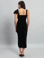 Shoulder Straps Velvet Ruffles Bodycon Midi Dress