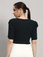 Lycra Party Puff Sleeves Shiny Readymade Blouse