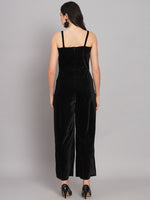 Shoulder Strapped Basic Velvet Jumpsuit