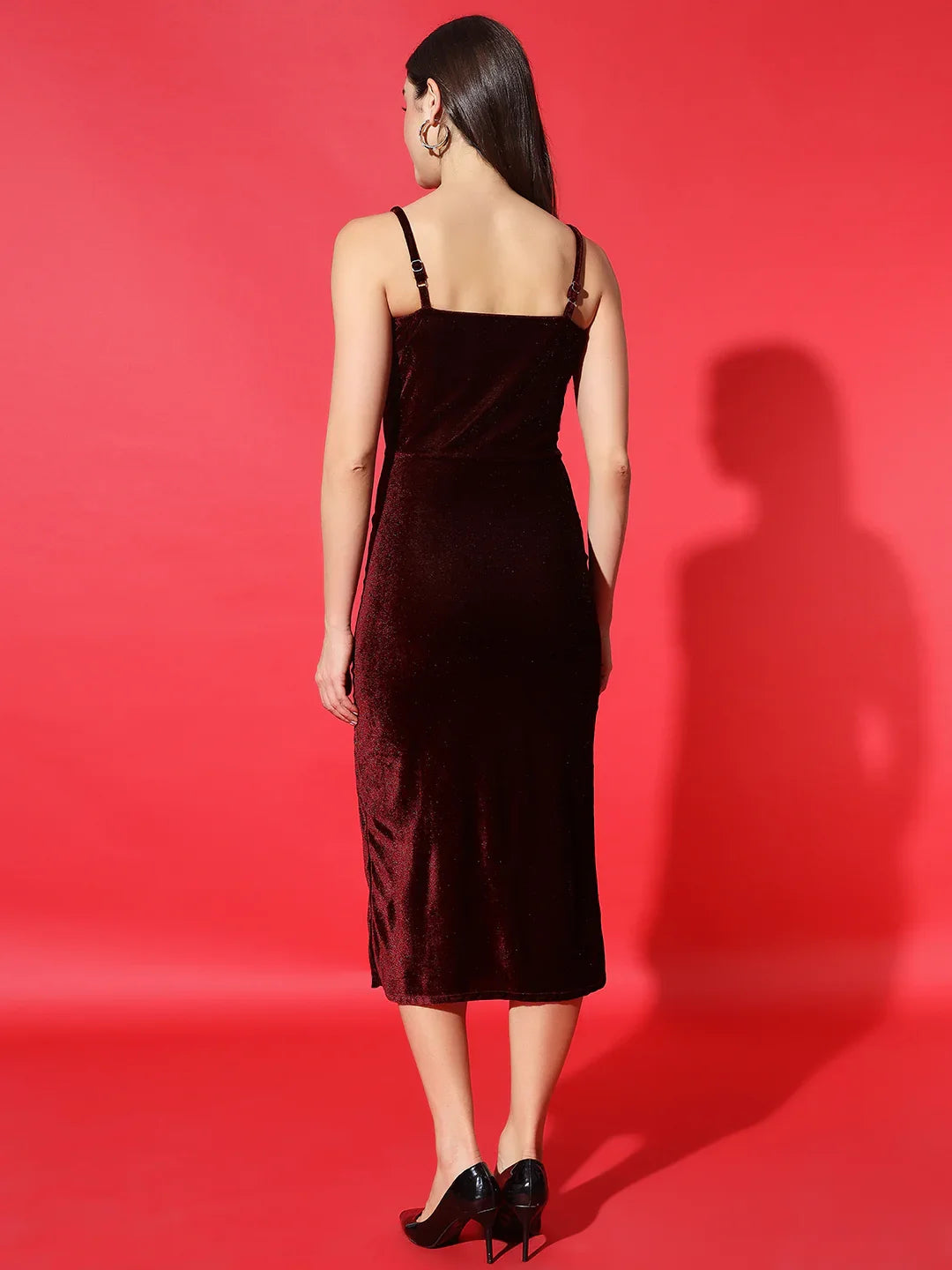 Vaararo Velvet Bodycon Party Dress for Women | Sleeveless Thigh-Slit Outfit with Spaghetti Straps