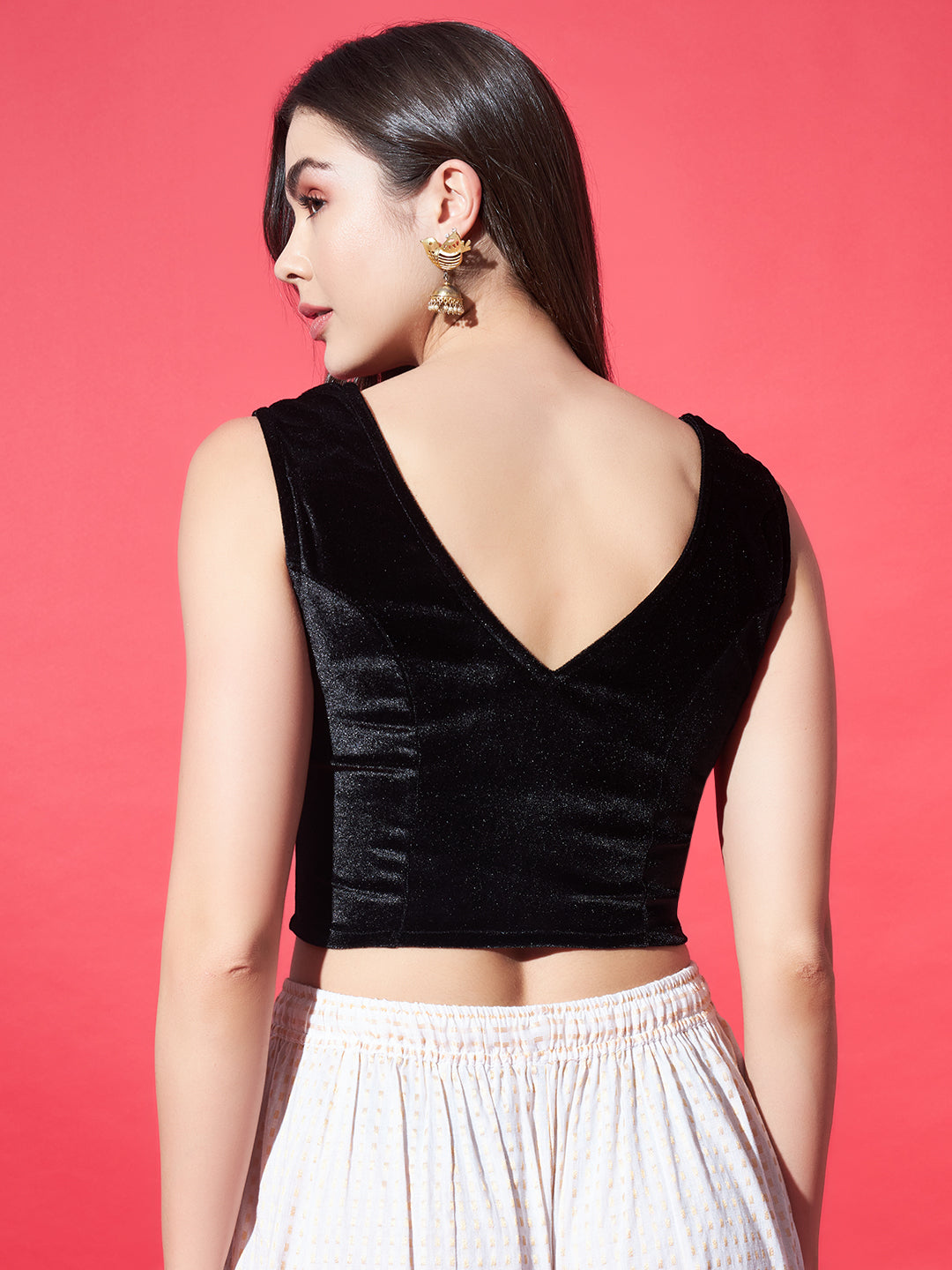 V-Neck Velvet Saree Blouse