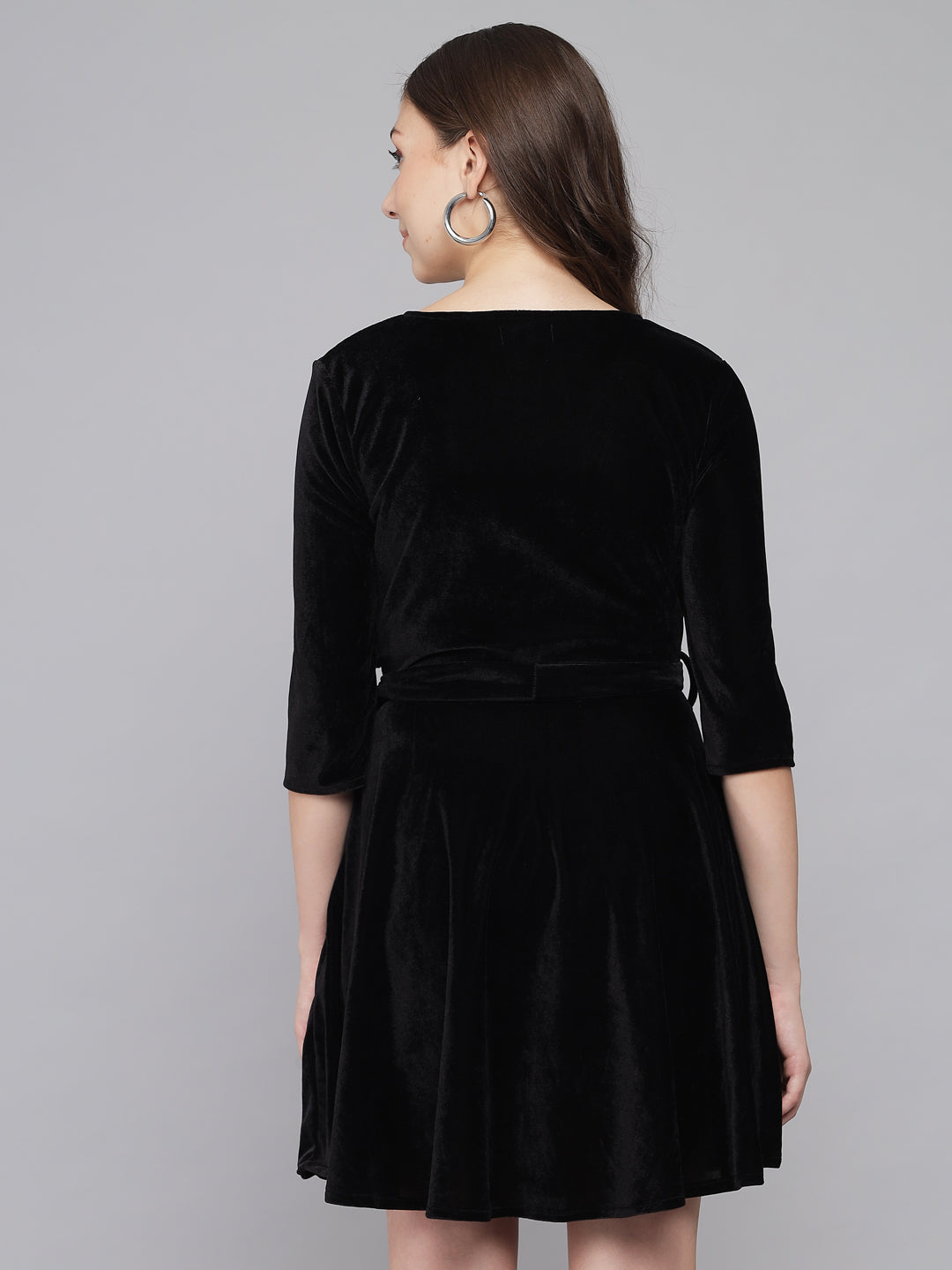 Tie-Ups Velvet A-Line Dress with Side Pockets
