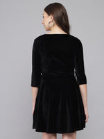 Tie-Ups Velvet A-Line Dress with Side Pockets
