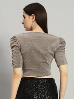 Lycra Party Puff Sleeves Shiny Readymade Blouse