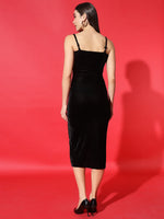 Vaararo Velvet Bodycon Party Dress for Women | Sleeveless Thigh-Slit Outfit with Spaghetti Straps