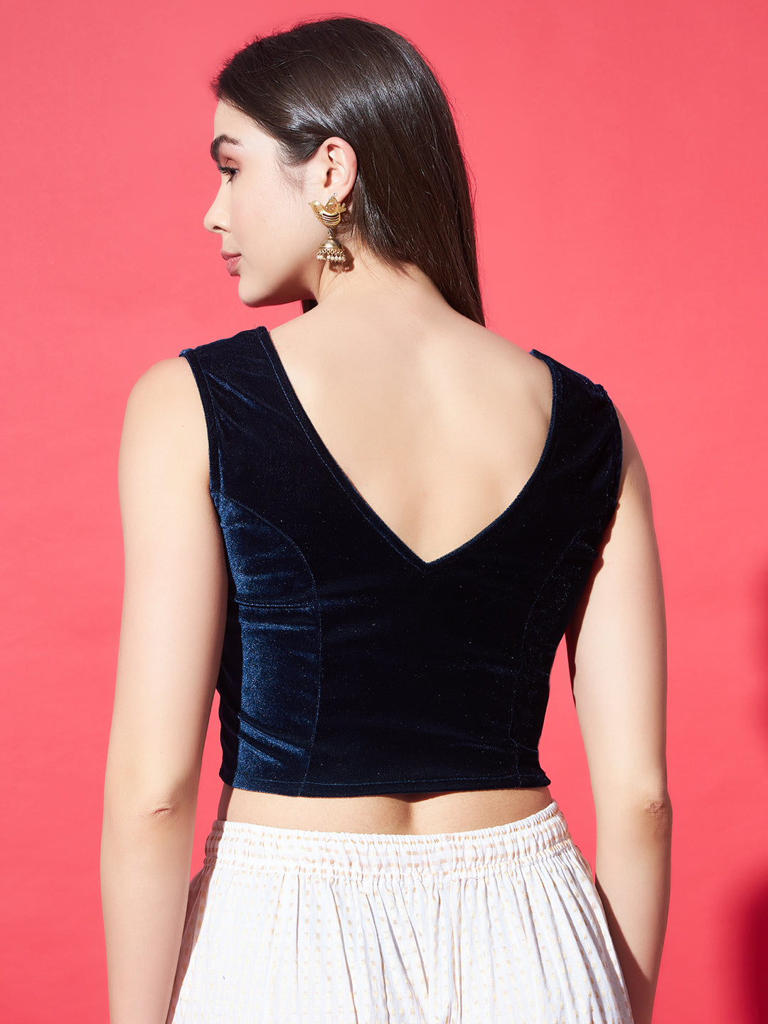 V-Neck Velvet Saree Blouse