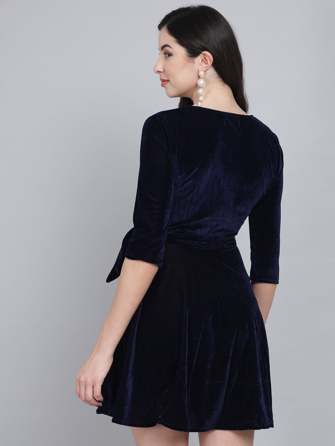Tie-Ups Velvet A-Line Dress with Side Pockets