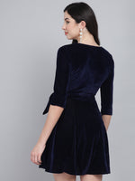 Tie-Ups Velvet A-Line Dress with Side Pockets