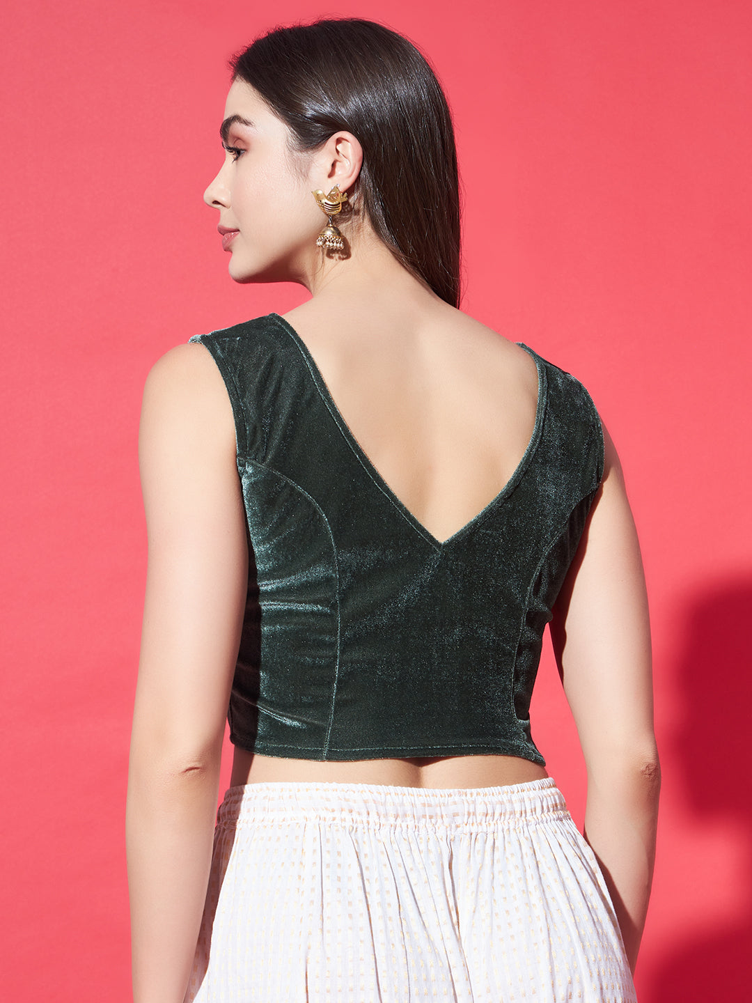 V-Neck Velvet Saree Blouse