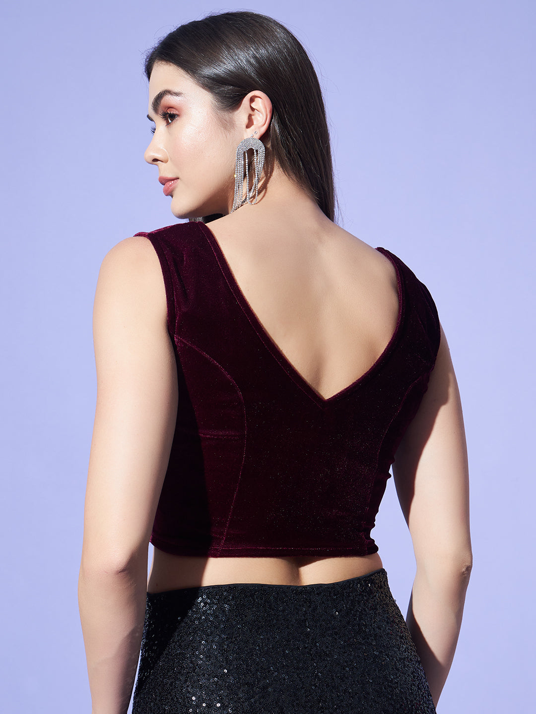 V-Neck Velvet Saree Blouse