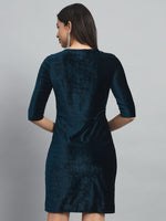 V-Neck Ruffles Detail Velvet Sheath Dress