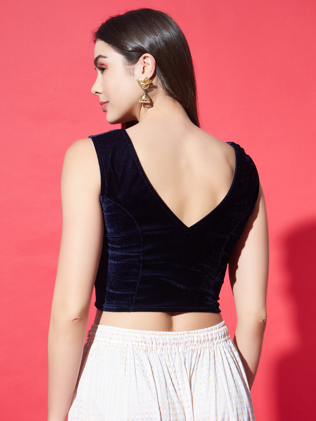 V-Neck Velvet Saree Blouse