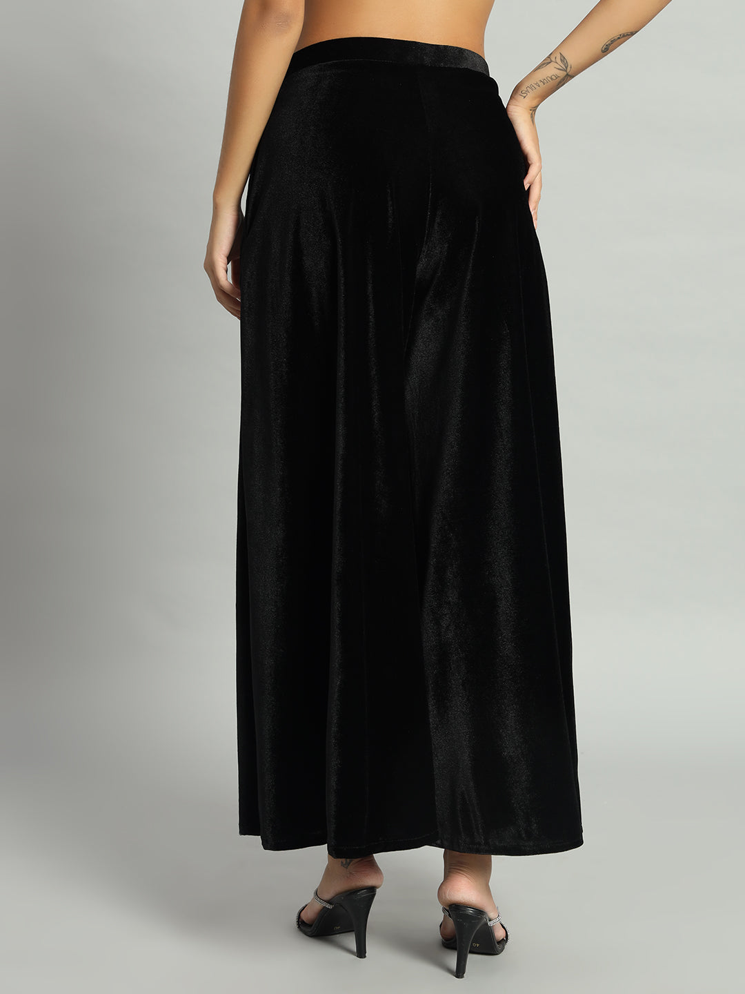 Women Velvet Wide Leg Palazzos Black