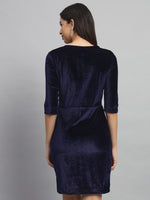 V-Neck Ruffles Detail Velvet Sheath Dress
