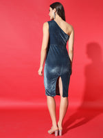 Vaararo Velvet One-Shoulder Bodycon Dress for Women | Sleeveless Partywear Outfit with Draped Detailing