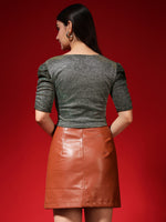 Metallic Shimmer Ruched Sleeve Top