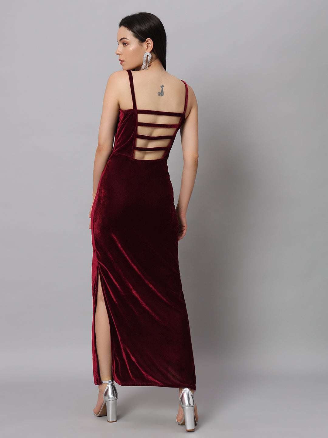 Women Sweetheart Neck Shoulder Straps Cut-Outs Sheath Maxi Dress