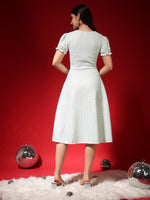 Textured Fit & Flare Midi Dress for Women with Two Side Pockets