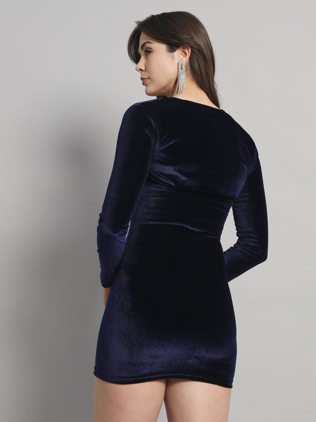 Asymmetrical Neckline & Detachable Sleeve Design Velvet Co-Ord Dress