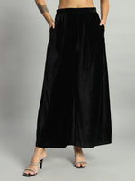 Women Velvet Wide Leg Palazzos Black