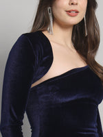 Asymmetrical Neckline & Detachable Sleeve Design Velvet Co-Ord Dress