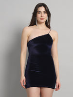 Asymmetrical Neckline & Detachable Sleeve Design Velvet Co-Ord Dress