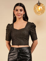 Metallic Shimmer Ruched Sleeve Top