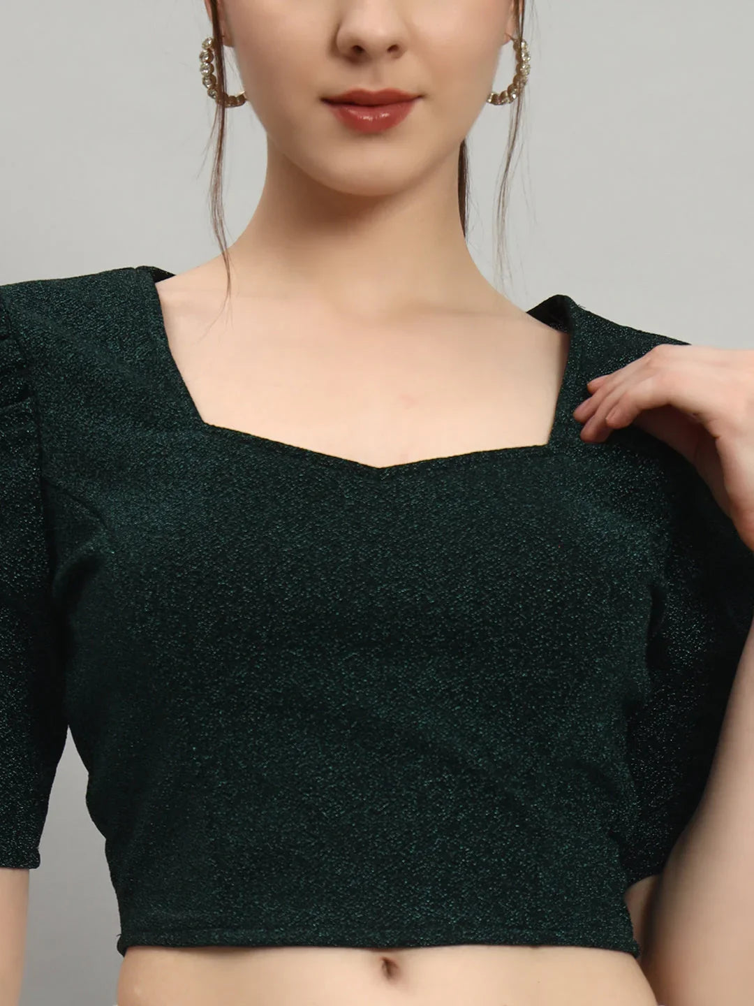 Lycra Party Puff Sleeves Shiny Readymade Blouse