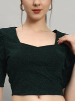 Lycra Party Puff Sleeves Shiny Readymade Blouse