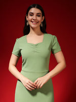 Bodycon Lycra Ruffle Hem Dress with Puff Sleeves