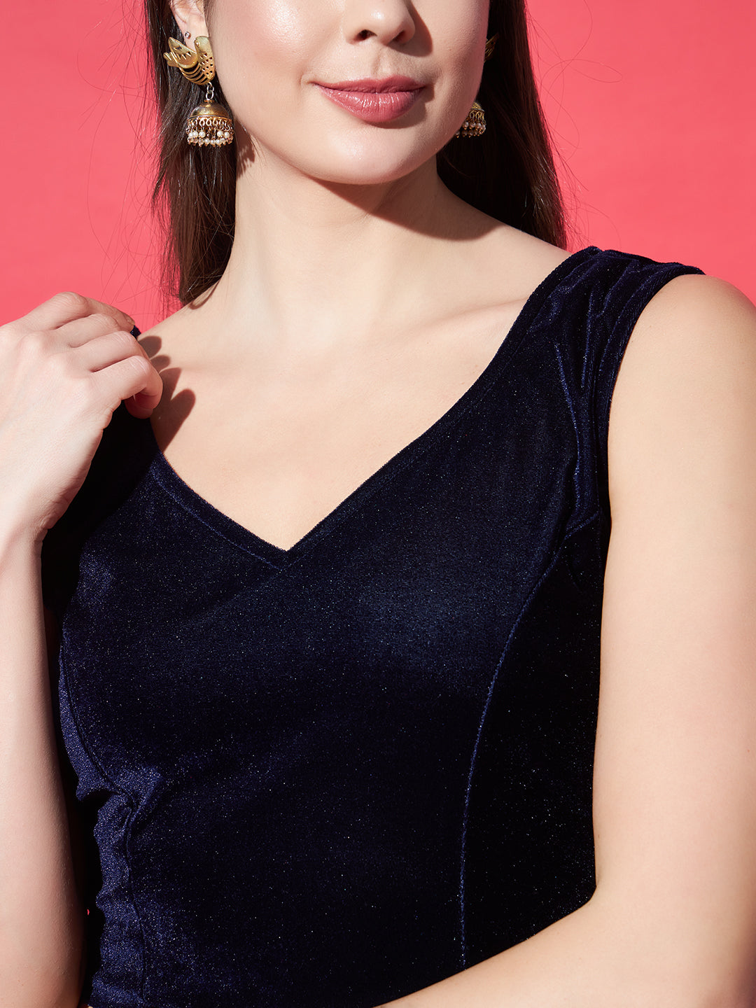 V-Neck Velvet Saree Blouse