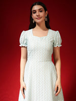 Textured Fit & Flare Midi Dress for Women with Two Side Pockets