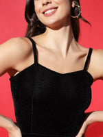 Vaararo Velvet Bodycon Party Dress for Women | Sleeveless Thigh-Slit Outfit with Spaghetti Straps