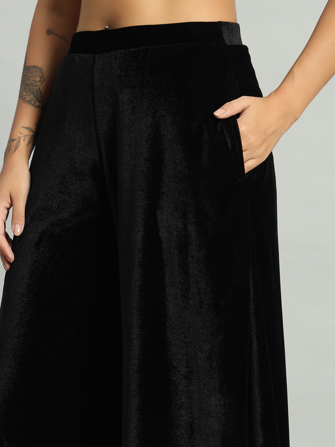 Women Velvet Wide Leg Palazzos Black