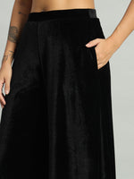 Women Velvet Wide Leg Palazzos Black